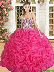 Affordable Hot Pink Sweet 16 Dress with Beading and Ruffles