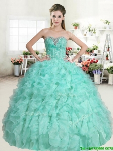 Classical Apple Green Sweet 16 Dress with Beading and Ruffles for Spring