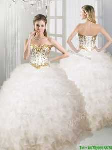 Lovely Big Puffy White Quinceanera Dress with Beading and Ruffles