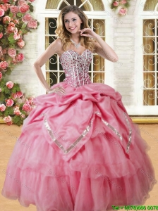 Lovely Coral Red Big Puffy Quinceanera Dress with Beading and Pick Ups