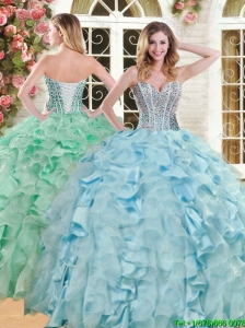 Luxurious Big Puffy Light Blue Quinceanera Dress with Beading and Ruffles