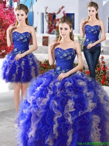 Hot Sale Really Puffy Organza Detachable Sweet 16 Dresses with Appliques and Ruffles