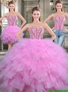 Lovely Beaded and Ruffled Tulle Detachable Quinceanera Dresses in Lilac