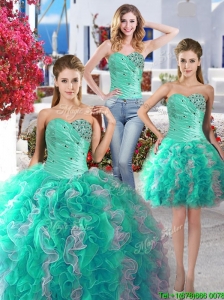 Perfect Beaded and Ruffled Detachable Quinceanera Dresses with Really Puffy