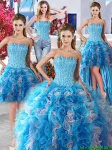 Romantic Beaded and Ruffled Detachable Quinceanera Dresses in Organza