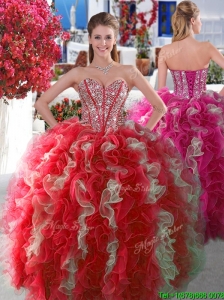 2016 Visible Boning Beaded and Ruffled Quinceanera Gown in Red and White