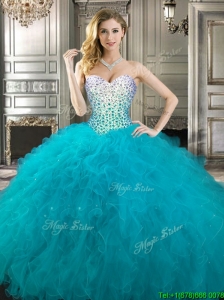 2016 Gorgeous Teal Really Puffy Quinceanera Dress with Beading and Ruffles