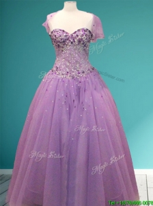 Beautiful Rhinestoned A Line Sweet 16 Gown in Lavender