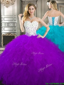 Best Beaded and Ruffled Quinceanera Dress in Purple and White