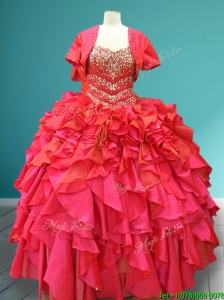Luxurious Beaded Bodice and Ruffled Quinceanera Gown in Red