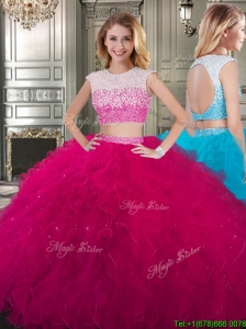 Two Piece Scoop Cap Sleeves Quinceanera Dress with Beading and Ruffles
