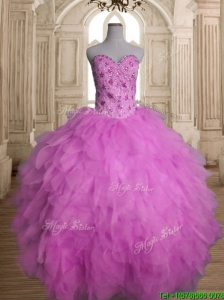 Best Lilac Tulle Sweet 16 Dress with Beading and Ruffles