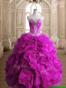 Elegant Fuchsia Organza Quinceanera Gown with Beading and Ruffles