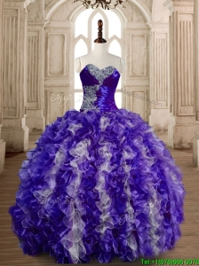 Beautiful Puffy Skirt Beaded and Ruffled Quinceanera Gown in Organza