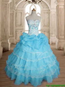 Classical Really Puffy Baby Blue Quinceanera Dress with Ruffled Layers and Beading