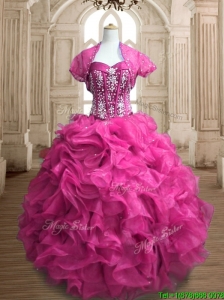 Lovely Hot Pink Big Puffy Quinceanera Dress with Beading and Ruffles