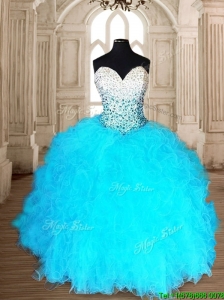 Romantic Aqua Blue Quinceanera Dress with Beading and Ruffles