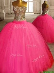 Gorgeous Beaded Bodice Tulle Sweet 16 Dress in Hot Pink