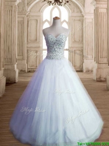 Most Popular White Tulle Sweet 16 Dress with Beading