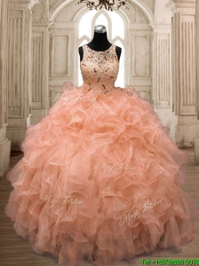 Unique Scoop Orange Sweet 16 Dress with Beading and Ruffles