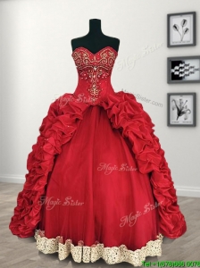 Comfortable Red Big Puffy Quinceanera Dress with Beading and Pick Ups