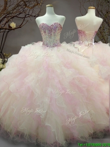 Elegant Beaded and Ruffled Organza Sweet 16 Dress in Rainbow