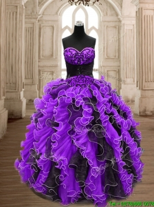 Latest Big Puffy Beading and Ruffles Quinceanera Dress in Organza