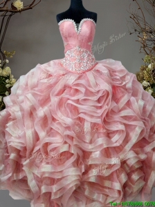 Low Price Beaded and Ruffled Sweet 16 Dress in Pink