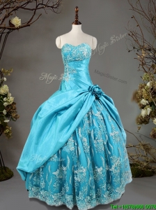Luxurious Hand Made Flowers and Laced Quinceanera Dress in Baby Blue