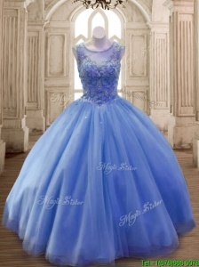 Classical Scoop Beaded Tulle Sweet 16 Dress in Blue