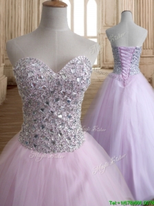 Discount Beaded Bodice Tulle Quinceanera Dress in Baby Pink