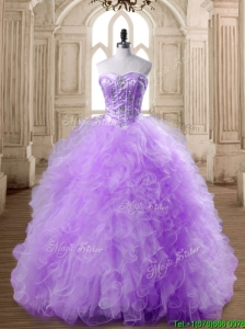 Elegant Beaded and Ruffled Lavender Quinceanera Dress in Tulle