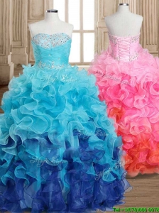 Fashionable Gradient Color Quinceanera Dress with Beading and Ruffles