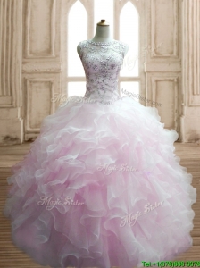 Lovely Beaded and Ruffled Scoop Quinceanera Dress in Light Pink