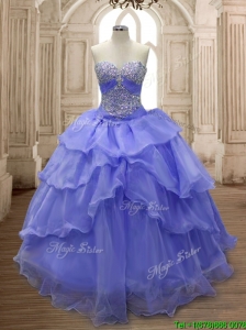 Lovely Lavender Big Puffy Quinceanera Dress with Ruffled Layers and Beading