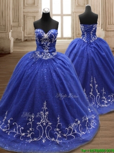 Perfect Applique Royal Blue Sweet 16 Dress with Brush Train