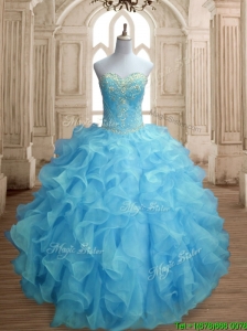 Popular Beaded and Ruffled Quinceanera Dress in Baby Blue