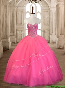 Top Selling Beaded Tulle Sweet 16 Dress in Rose Pink