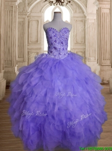 Beautiful Beaded and Ruffled Big Puffy Quinceanera Dress in Lavender