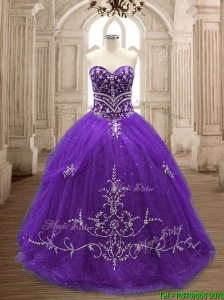 Hot Sale Brush Train Purple Quinceanera Dress with Appliques