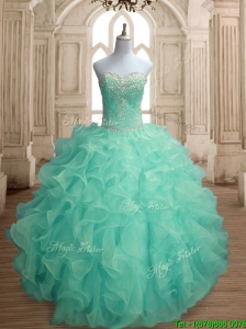 Inexpensive Beaded and Ruffled Big Puffy Quinceanera Dress in Apple Green