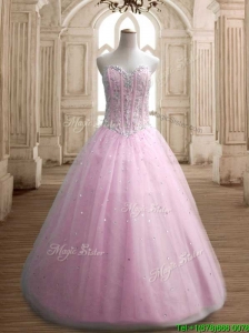 Most Popular A Line Baby Pink Sweet 16 Dress with Beading