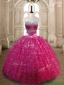 New Style Fuchsia Sweet 16 Dress with Beading and Sequins