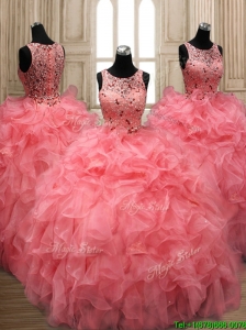 Perfect Scoop Beaded and Ruffled Quinceanera Dress in Watermelon Red Perfect Scoop Beaded and Ruffled Quinceanera Dress in Watermelon Red