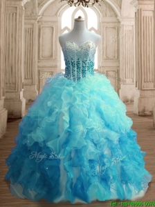Popular Beaded Bodice and Ruffled Quinceanera Dress in Gradient Color