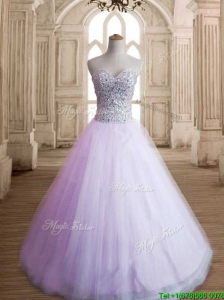Romantic A Line Lavender Sweet 16 Dress with Beading for Spring