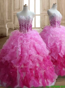 Visible Boning Beaded Bodice and Ruffled Quinceanera Dress in Gradient Color