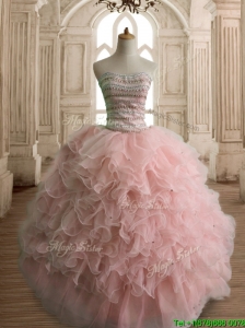 Wonderful Peach Organza Quinceanera Dress with Beading and Ruffles