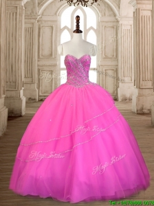 Wonderful Tulle Hot Pink Sweet 16 Dress with Beading