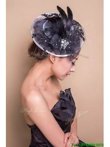Exquisite Black Headpieces with Beading and Feather